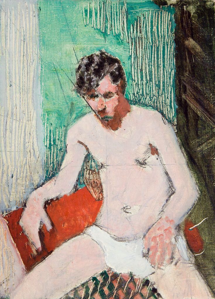 Portrait of a seated young man looking down, oil on canvas by Denman Waldo Ross