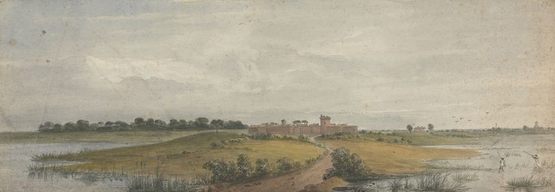 Castelo de Óstia e Porta Troiana de Isaac Weld, pintura a óleo que retrata ruínas e paisagem.