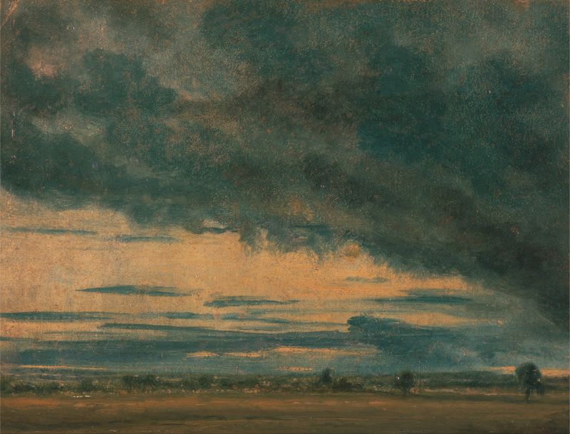 Cloud Study de John Constable, óleo que representa nuvens dinâmicas em um céu azul.
