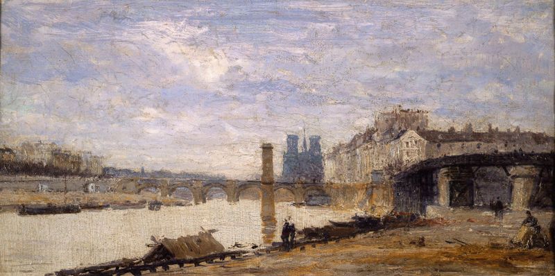Landscape with a bridge over a river by Charles-Emile Cuisin, oil painting