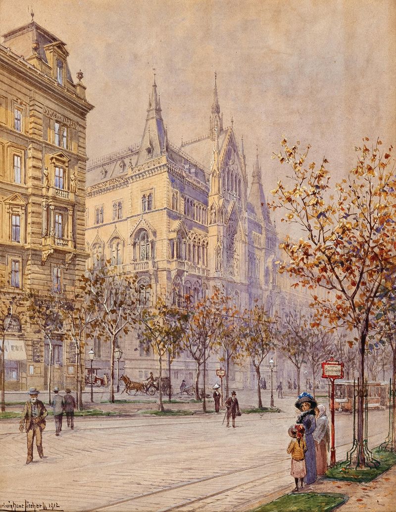 Sühnhaus em Schottenring na Ringstraße de Viena por Ludwig Hans Fischer, meio desconhecido
