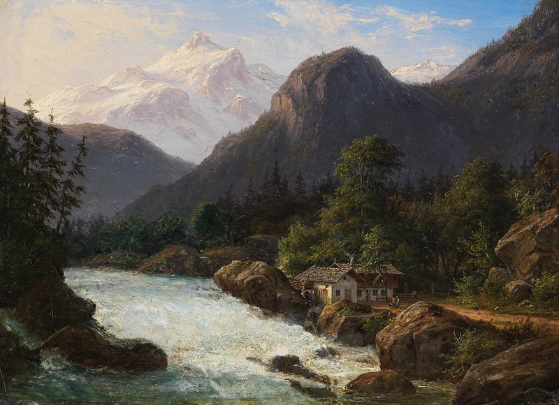 Paisaje de Tiroler Berge de Frederik Christian Jakobsen Kiærskou, pintura al óleo