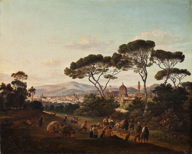 Paisagem de Florença ao pôr do sol, óleo de Joseph Steingrübel