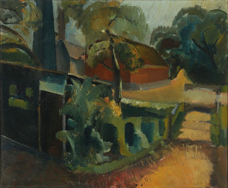 Botanical scene in a garden by Astrid Holm, oil painting