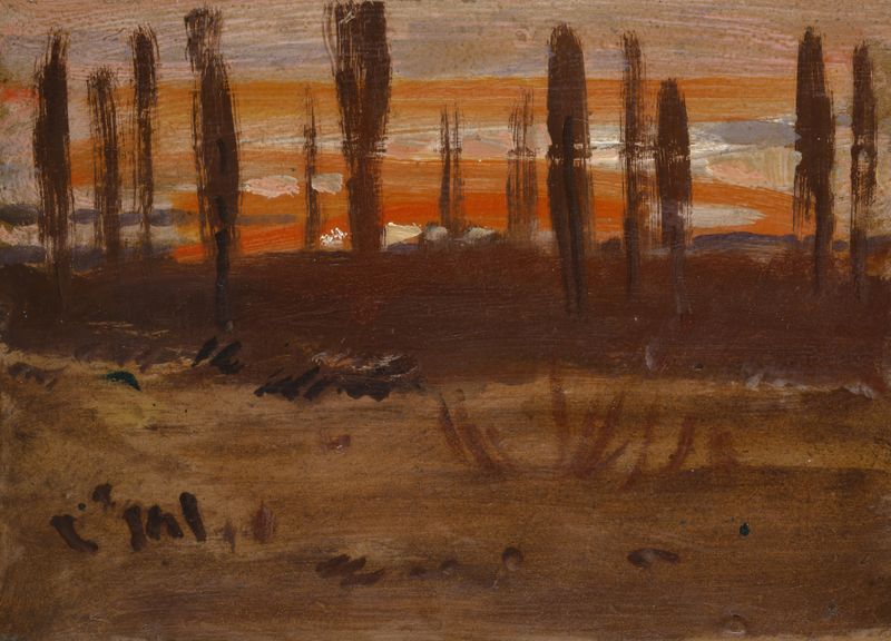 Paisaje al atardecer con suaves tonos, pintura al óleo de Hans Sandreuter