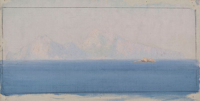 Pintura a óleo impressionista de Capri por Henry Brokman, com cores em espiral e cenário marinho.