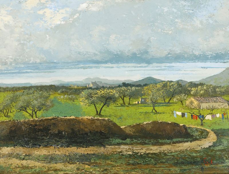 Paisaje con muro y huerto, óleo sobre lienzo de Gustave Courbet