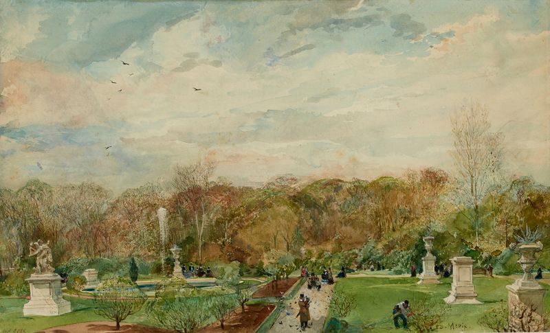 Landscape of Jardin des Tuileries by Edmond Morin, oil painting