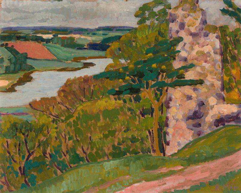 Sügismaastik by Konrad Mägi, oil on canvas depicting a tranquil landscape with earth tones.