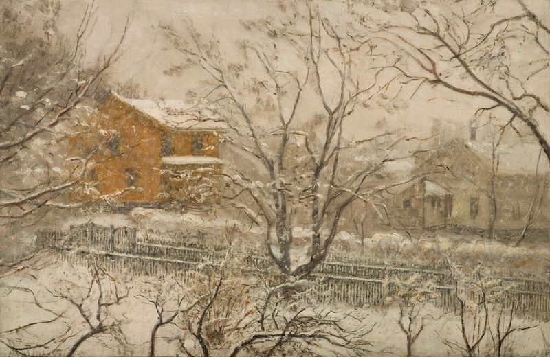 Pintura al óleo de un paisaje nevado por Amaldus Nielsen