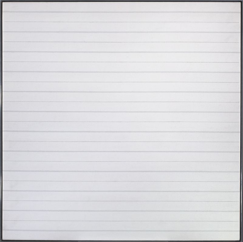 Linhas delicadas em acrílico sobre tela de Agnes Martin