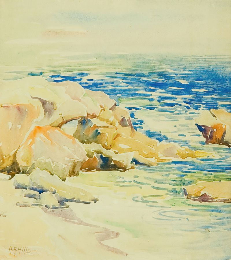 Paisagem de O Arco, Laguna Beach, óleo sobre tela de Anna Althea Hills