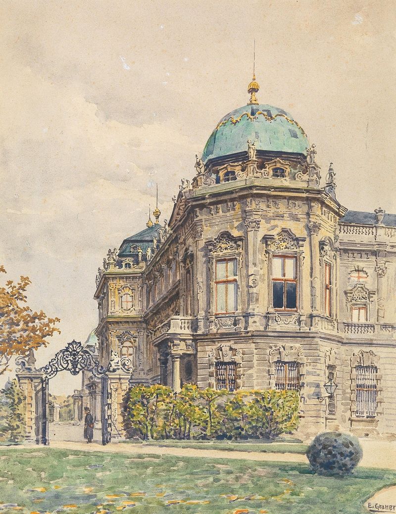 Eingang zum Oberen Belvedere de Ernst Graner, arquitectura romántica, pintura al óleo