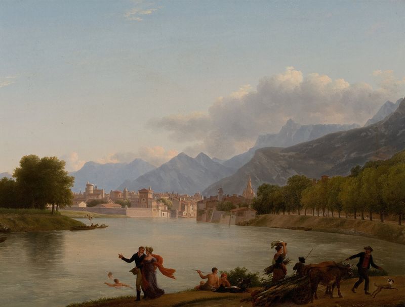 Landscape of Grenoble with sunlight, oil on canvas by Jean-Joseph-Xavier Bidauld