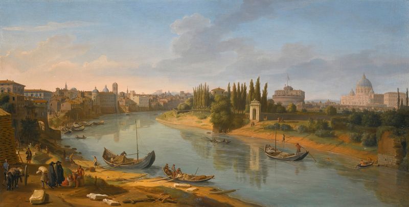 Landscape of the River Tiber with Castel Sant'Angelo, oil painting by Gaspar Van Wittel