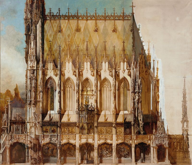 Gothic church architecture by Hans Makart, 1883, oil painting