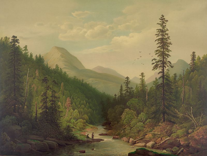 Paisagem montanhosa com dois homens pescando, de Edmund Foerster & Co.