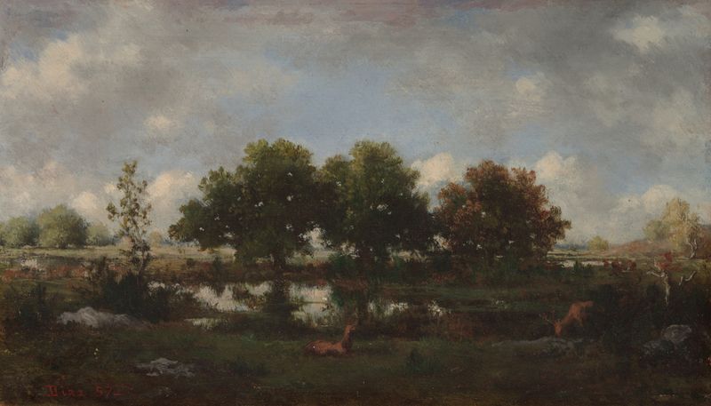 Paisaje forestal con ciervos, óleo sobre lienzo de Narcisse-Virgile Diaz de La Peña