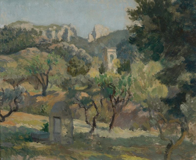 St. Rémy well by Roger Fry, oil on canvas depicting a mysterious well surrounded by nature.