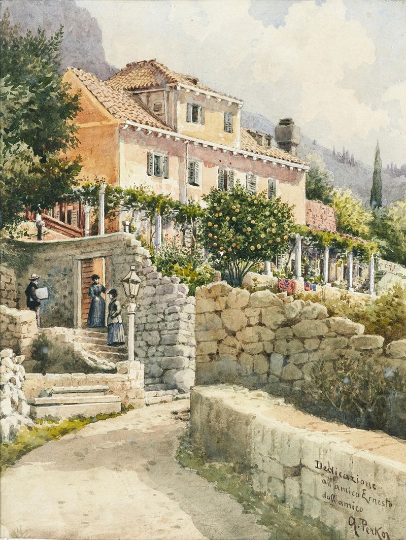 Landscape with ancient stone structures, oil on canvas by Anton Perko