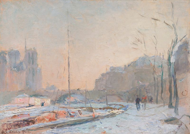 Notre Dame sous la neige by Albert Lebourg, oil on canvas depicting Notre Dame covered in snow.