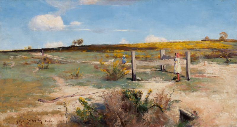 Paisaje con gorse en flor de Arthur Streeton, pintura al óleo