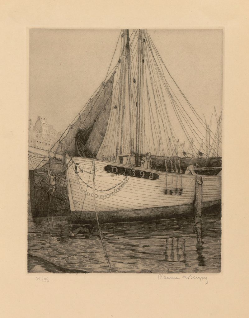 Marine scene with figures, oil painting by Maurice Jaubert de Becque