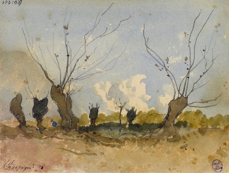 Les Saules de Henri-Joseph Harpignies, óleo sobre lienzo que representa sauces junto a un río.