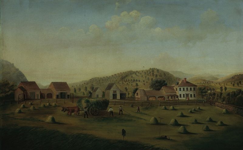 Landscape with a farmhouse and lush scenery, oil painting by Francis Alexander