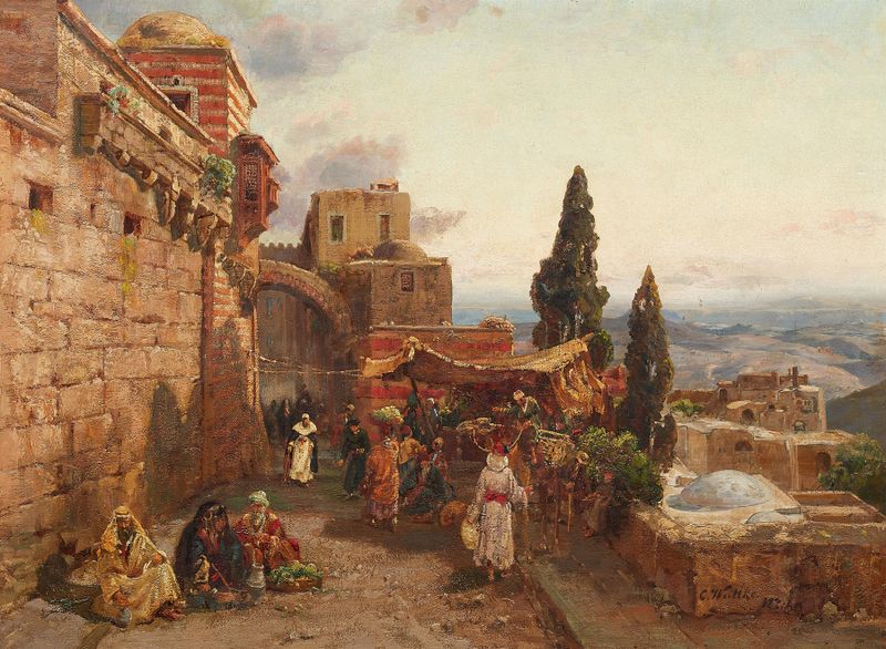 Ruinas de un arco en 'Stadttor in Tunis' de Carl Wuttke, pintura al óleo