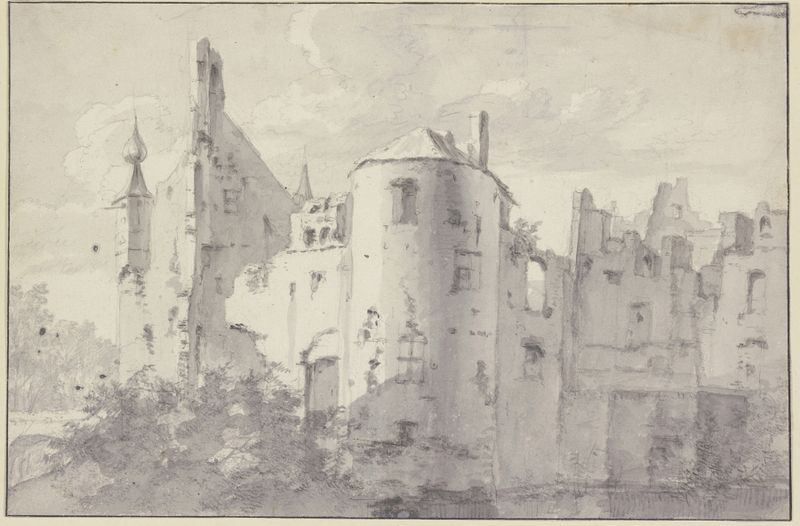 Ruine von Schloss Waardenburg de Roelant Roghman, óleo sobre lienzo que representa una ruina de castillo.