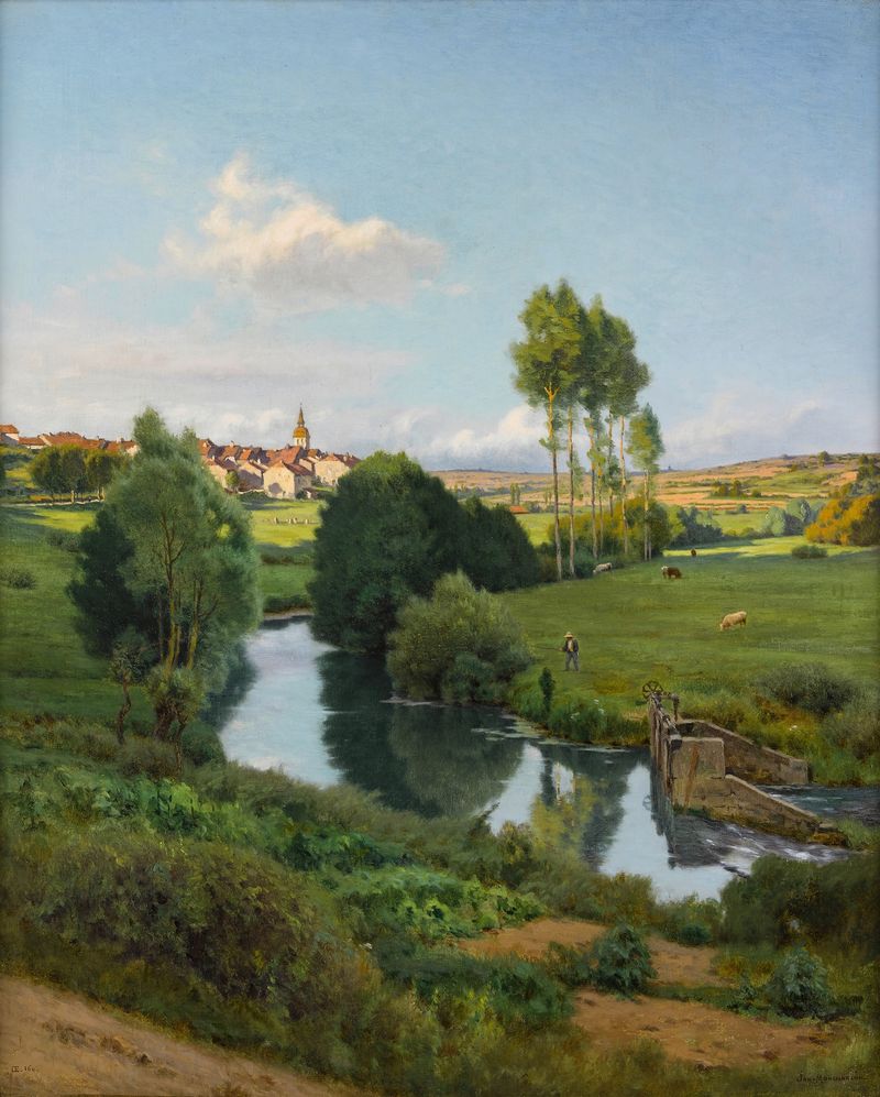Landscape of La Saone au bas de Lironcourt, Vosges by Jean Ferdinand Monchablon, impressionism