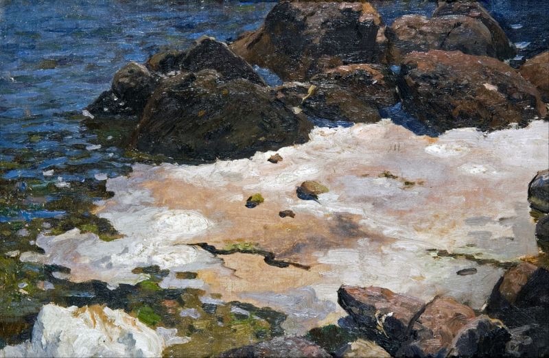 Marine scene with sunlight on waves, oil on canvas by Ferdynand Ruszczyc