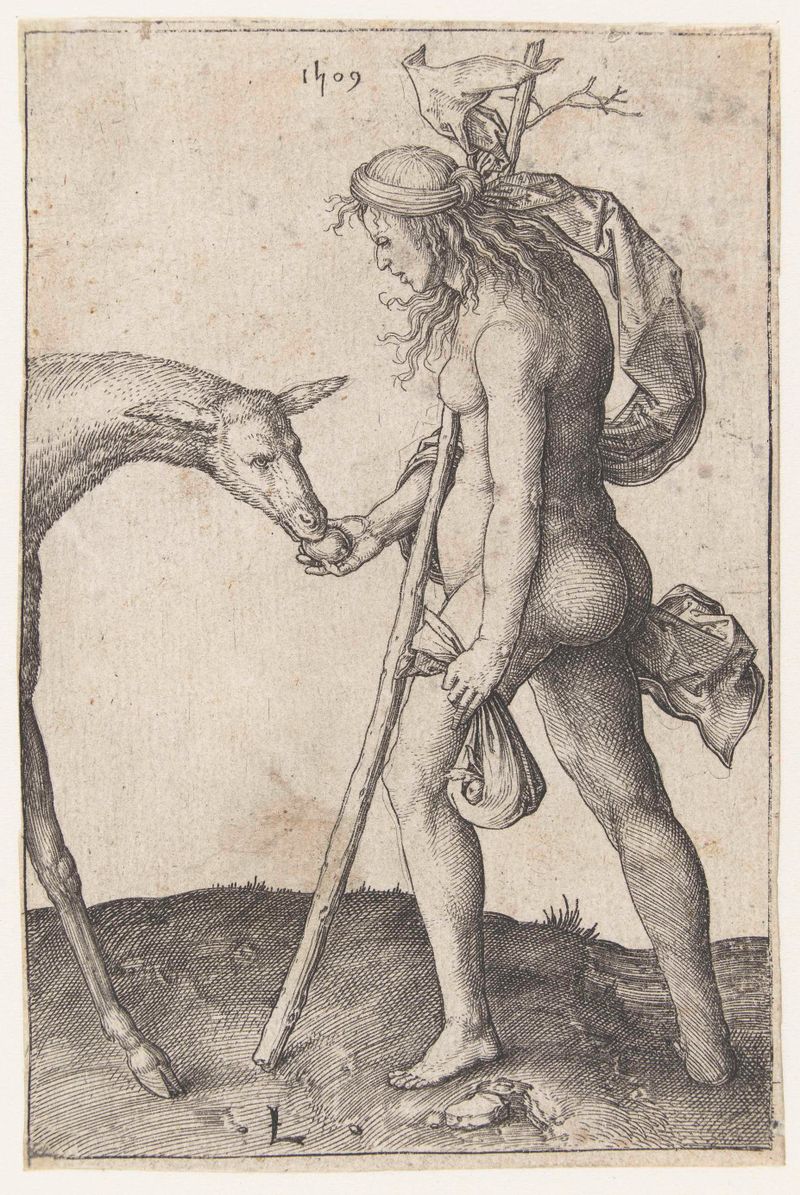 Grabado de Lucas van Leyden que muestra a una joven sosteniendo un cervatillo