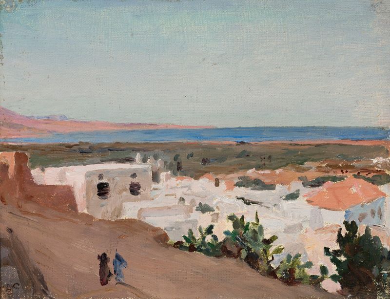 Pintura a óleo de Jan Ciągliński representando arquitetura e céu.