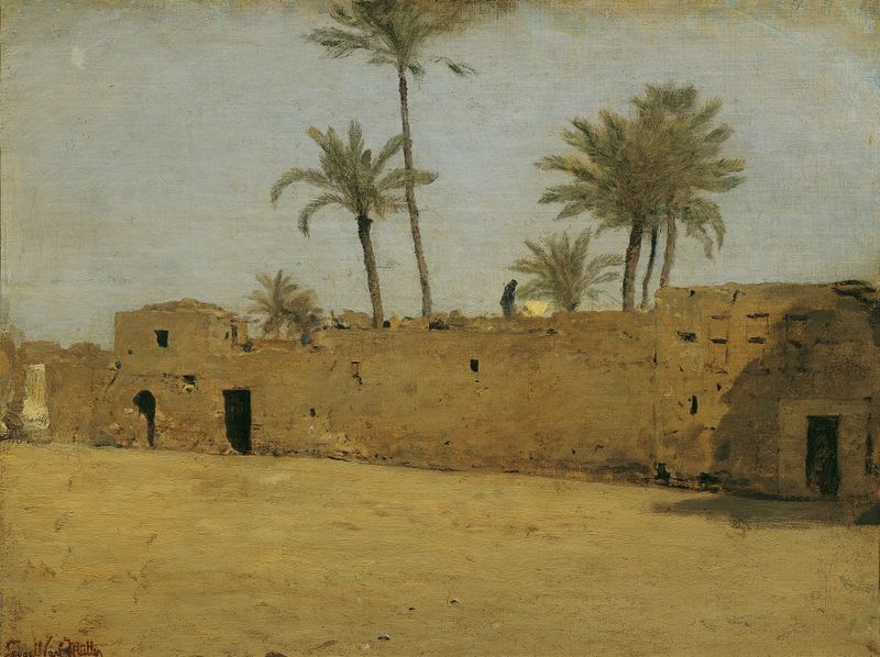 Landscape depicting the village of Matarije by Leopold Carl Müller, oil painting