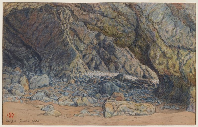 Marine scene with ocean waves and cliffs, oil painting by Henri Rivière