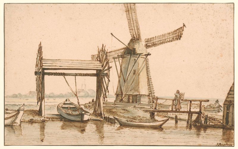 Landscape with a mill and river by Anthonie van Borssom, oil painting