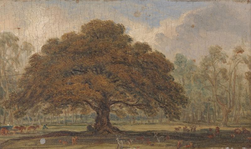 Landscape with deer under an oak tree, oil painting by James Ward