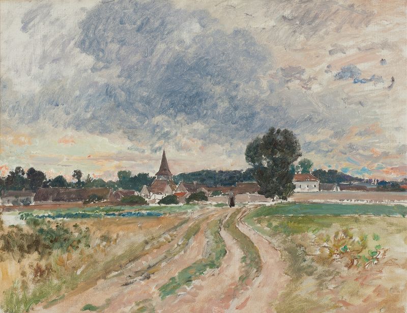 A Country Church. Study by Alfred Wahlberg, depicting a rural church in a landscape, oil painting.