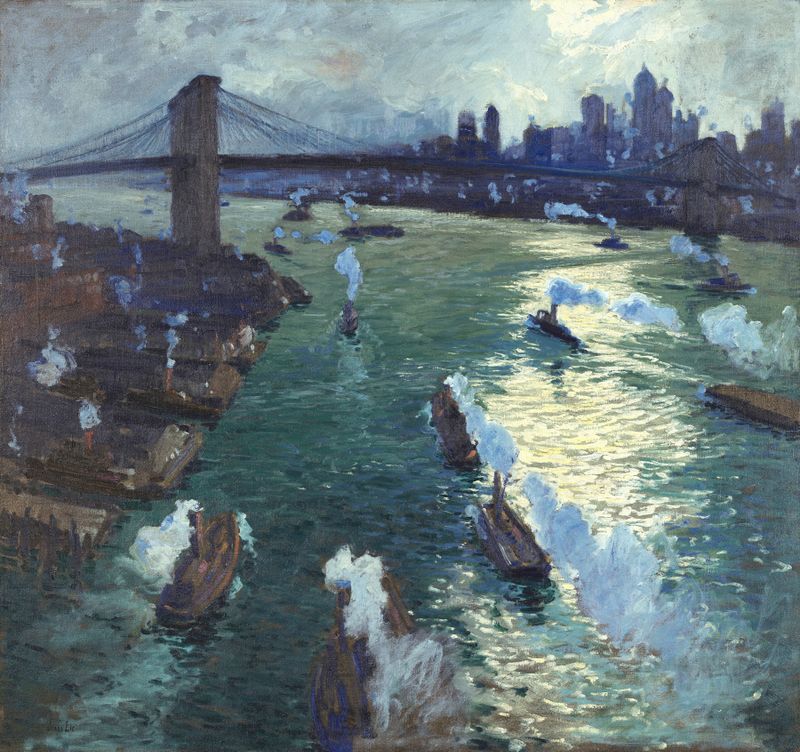 Landscape with a golden path through nature by Jonas Lie, Impressionism