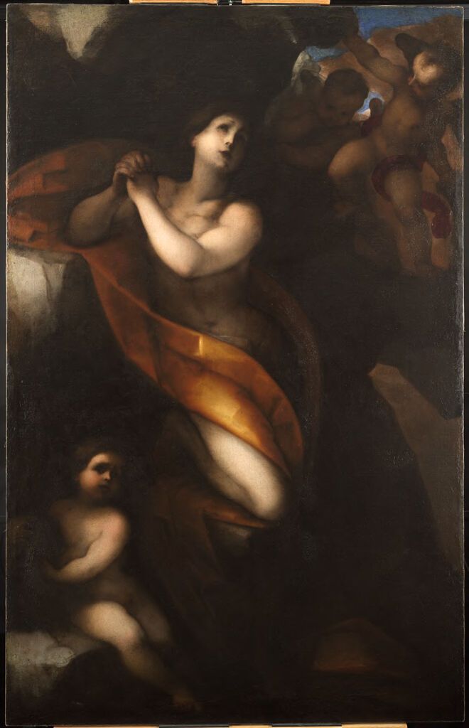 María Magdalena, óleo sobre lienzo de Francesco Cecco Bravo Montelatici, vestida de rojo y tonos tierra.