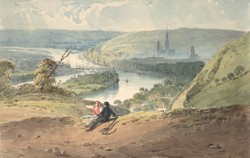 Paisaje de Rouen al atardecer, pintura al óleo de Richard Parkes Bonington