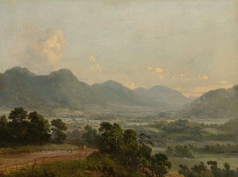 Romanticism landscape by Dewitt Clinton Boutelle, featuring a valley and distant mountains.