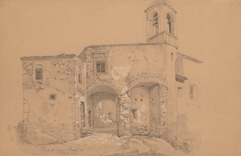 St Peter’s Gate in Palestrina de Arthur Blaschnik, pintura a óleo que retrata um arco e natureza.