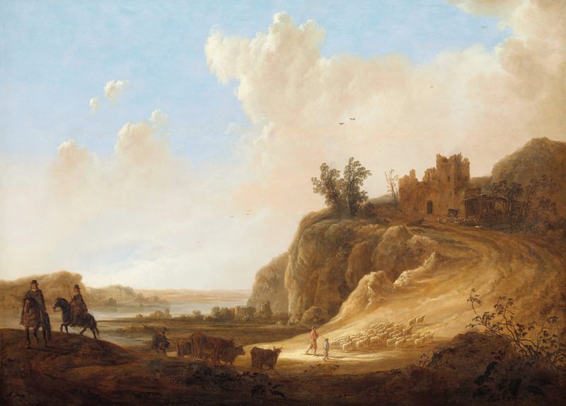 Mountainous landscape with ruins of a castle, oil on canvas by Aelbert Cuyp