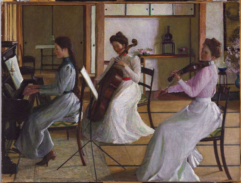 Oil painting by Lilla Cabot Perry featuring three women in an interior setting.