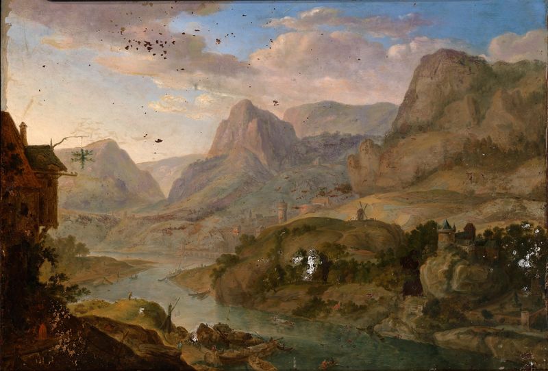 Landscape by Herman Saftleven, oil on panel depicting a vast horizon with grasses and earth.