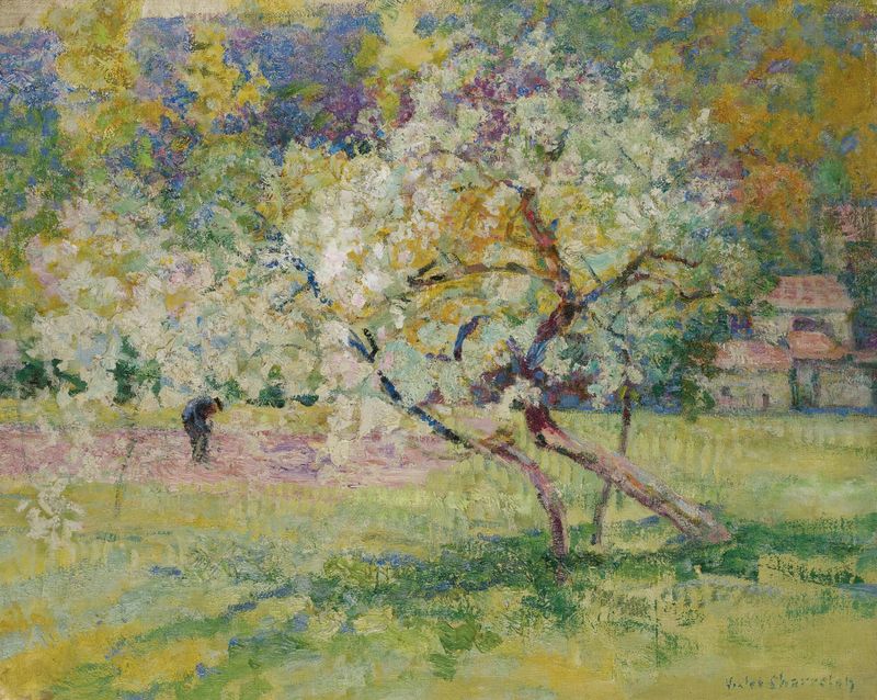 Impressionist landscape with flowers by Victor Charreton, oil painting