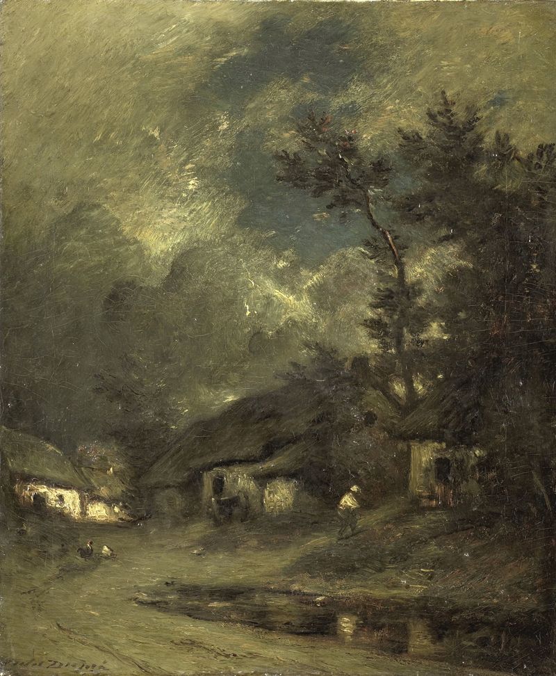A village at twilight, oil on canvas by Jules Dupré